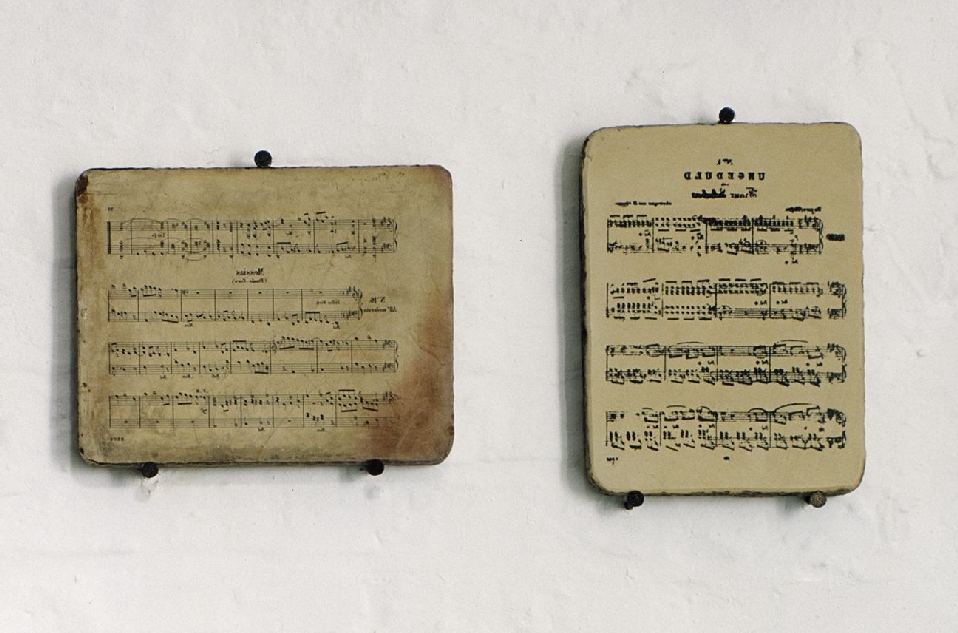 Zwei Lithosteine an der Wand im Haus der Stadtgeschichte