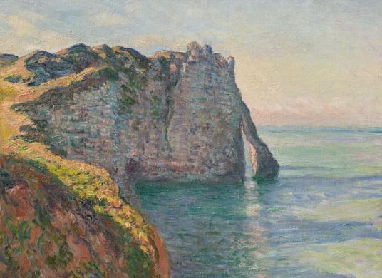 Impressionistisches Gemälde einer Steilküste mit Meer bei Sonnenschein