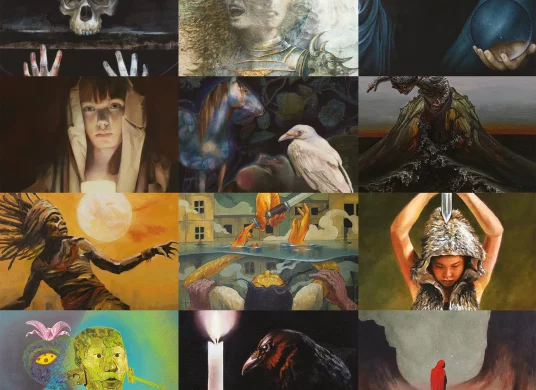 Zusammenstellung aus vielen kleinen Bildern von Kunstwerken